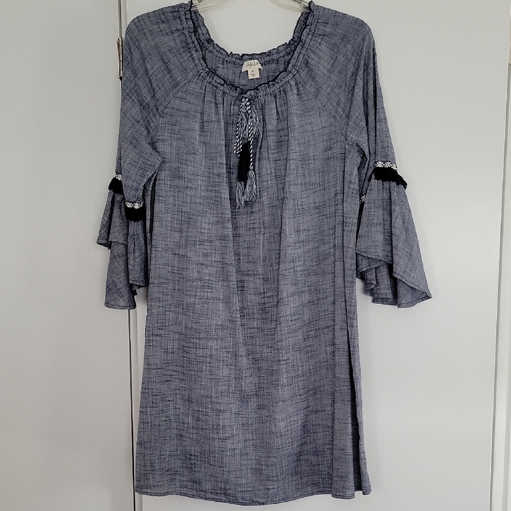 Blue Bell Sleeve Tunic Dress
